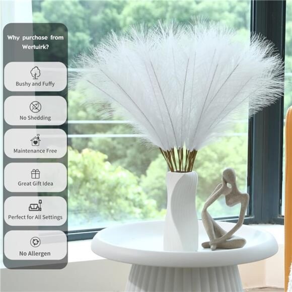 30pcs White Pampas Grass - 24 Inch Faux Pampas Grass Decor, Artificial Tall - Picture 3 of 7